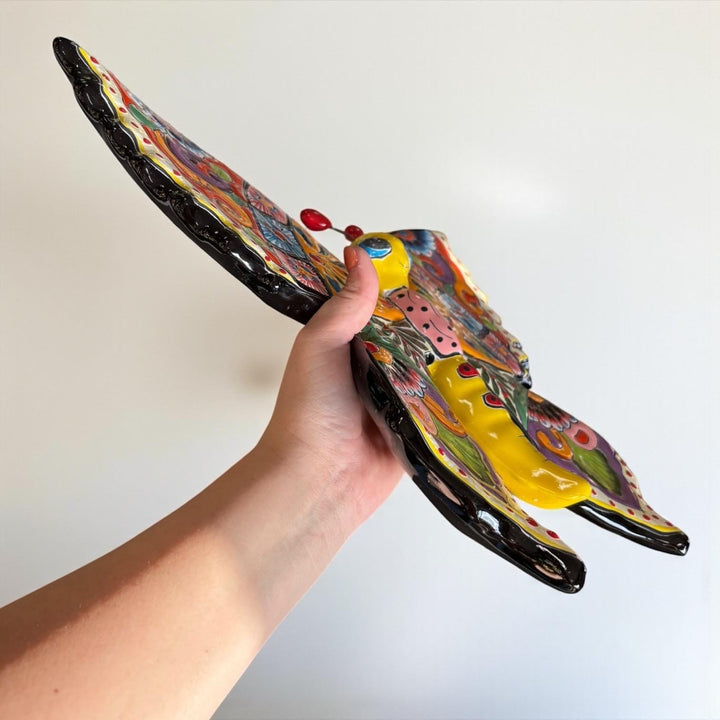 Beautiful Hand Painted Mexican Talavera Folkart Butterfly Wall Decor