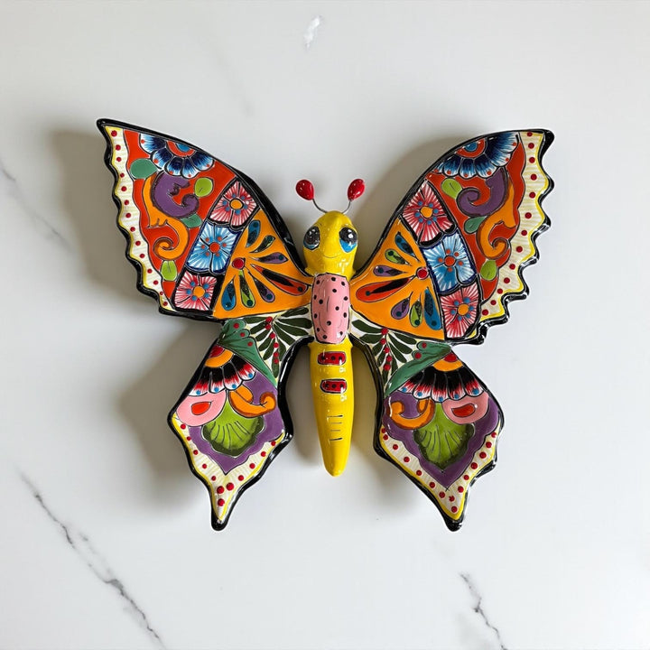 Beautiful Hand Painted Mexican Talavera Folkart Butterfly Wall Decor