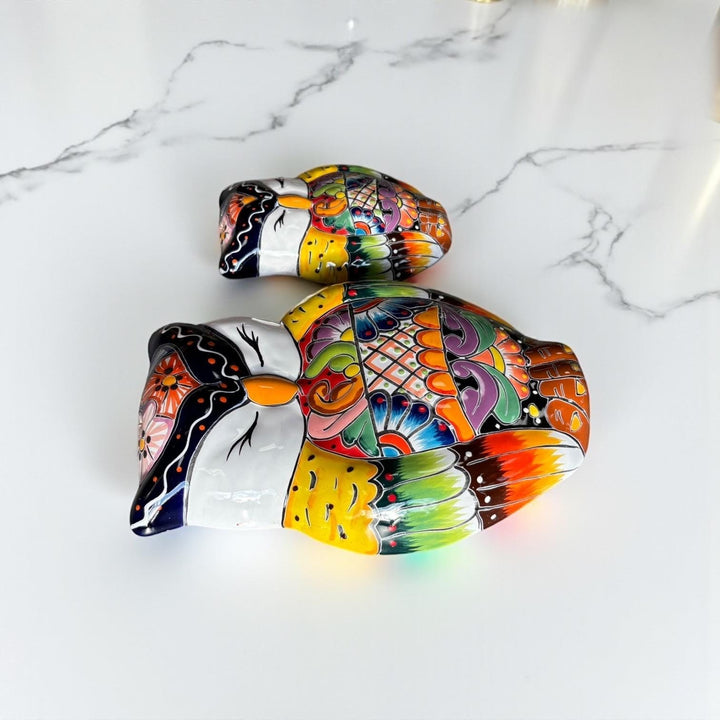 Hand Painted Talavera Mom and Baby Owls Garden Wall Decor – Set of 2