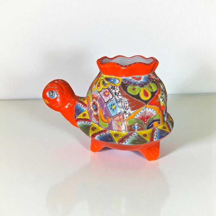 Hand Painted Mexican Talavera Orange Turtle Planter Pot – Free Shipping (Contiguous U.S. Only)