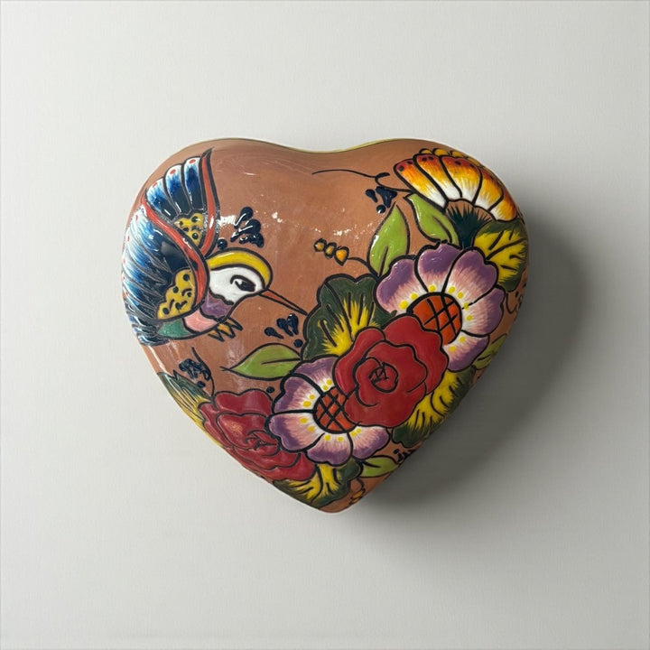 Hand Painted Mexican Talavera Heart Wall Decor, Ceramic Garden Stone (Assorted Designs)