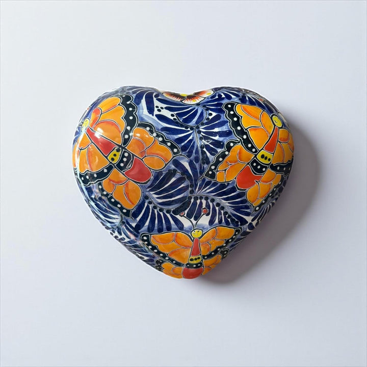 Hand Painted Mexican Talavera Heart Wall Decor, Ceramic Garden Stone (Assorted Designs)