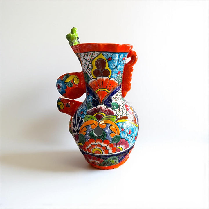 Beautiful Vibrant Hand Painted Mexican Talavera Orange Tabletop Jar Tier Water Fountain – Free Shipping (Contiguous U.S. Only)