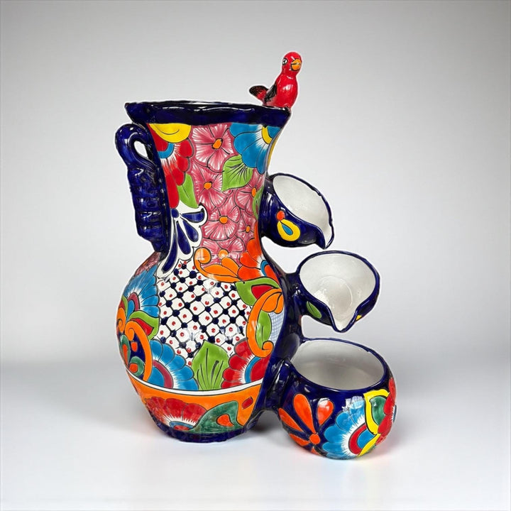 Vibrant Hand Painted Mexican Talavera Tabletop Tier Water Fountain, Dark Blue – Free Shipping (Contiguous U.S. Only)