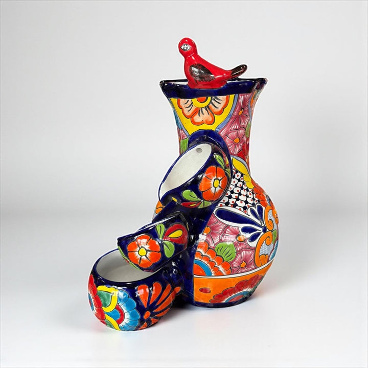 Vibrant Hand Painted Mexican Talavera Tabletop Tier Water Fountain, Dark Blue – Free Shipping (Contiguous U.S. Only)