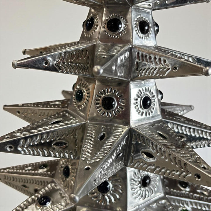 Handmade Mexican Folkart Tin Light-Up Christmas Tree Luminary (Star Topper Color May Vary)