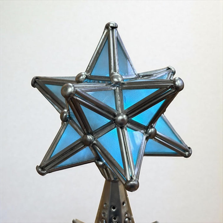 Handmade Mexican Folkart Tin Light-Up Christmas Tree Luminary (Star Topper Color May Vary)