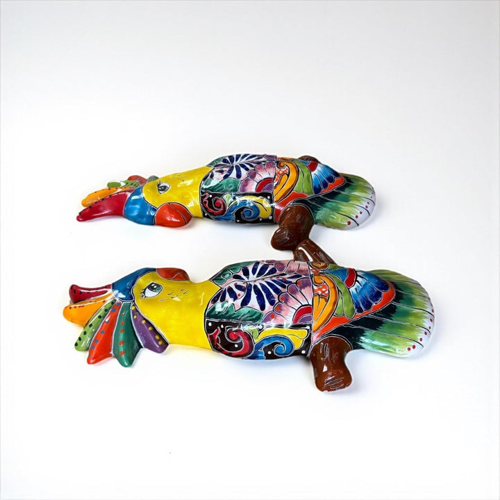 Hand Painted Talavera Love Birds Cockatoo Garden Wall Decor – Set of 2