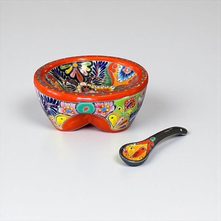 Hand Painted Mexican Talavera Vibrant Orange Salsa Bowl “Salsera”
