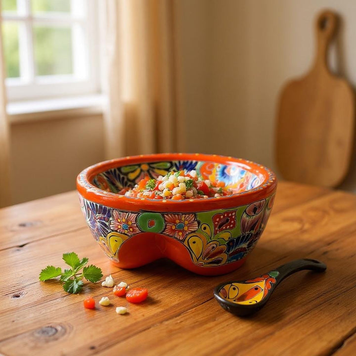 Hand Painted Mexican Talavera Vibrant Orange Salsa Bowl “Salsera”