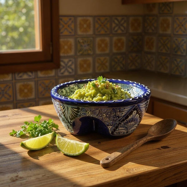 Hand Painted Mexican Talavera Classic Dark Blue & White Salsa Bowl “Salsera”