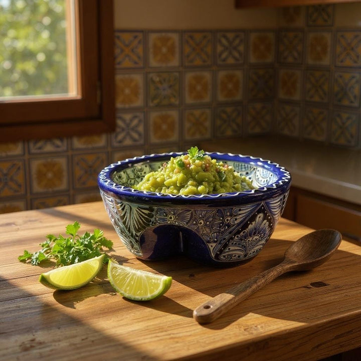 Hand Painted Mexican Talavera Classic Dark Blue & White Salsa Bowl “Salsera”
