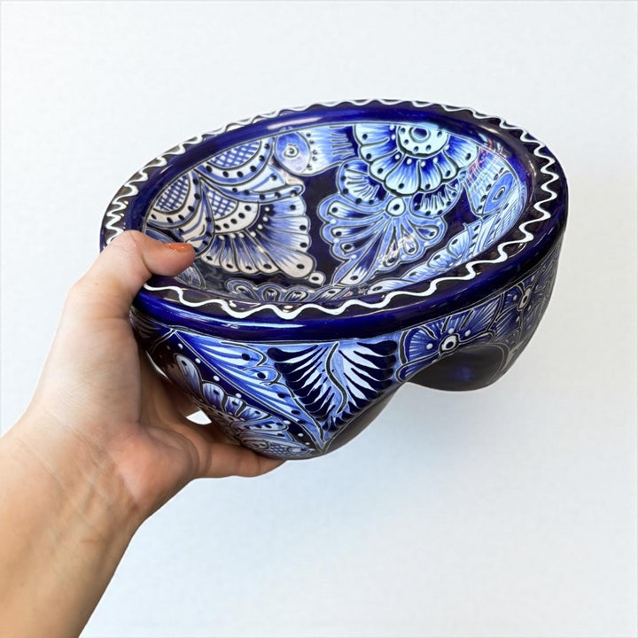 Hand Painted Mexican Talavera Classic Dark Blue & White Salsa Bowl “Salsera”