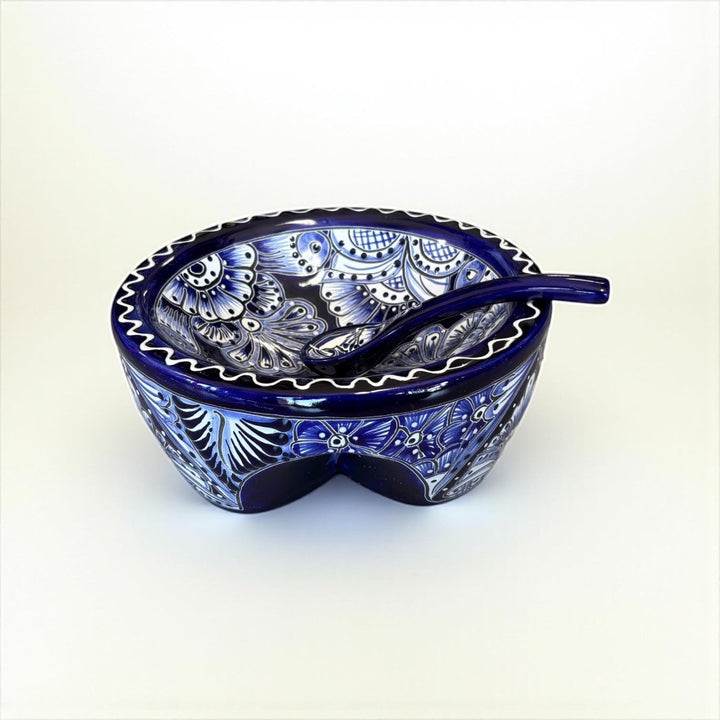 Hand Painted Mexican Talavera Classic Dark Blue & White Salsa Bowl “Salsera”