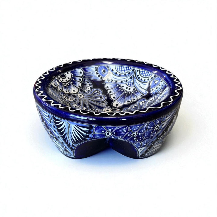 Hand Painted Mexican Talavera Classic Dark Blue & White Salsa Bowl “Salsera”
