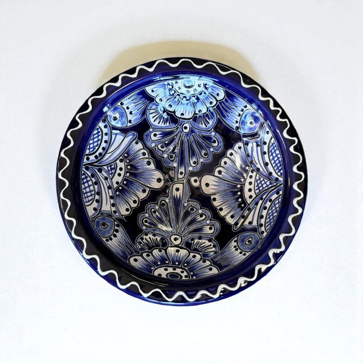 Hand Painted Mexican Talavera Classic Dark Blue & White Salsa Bowl “Salsera”