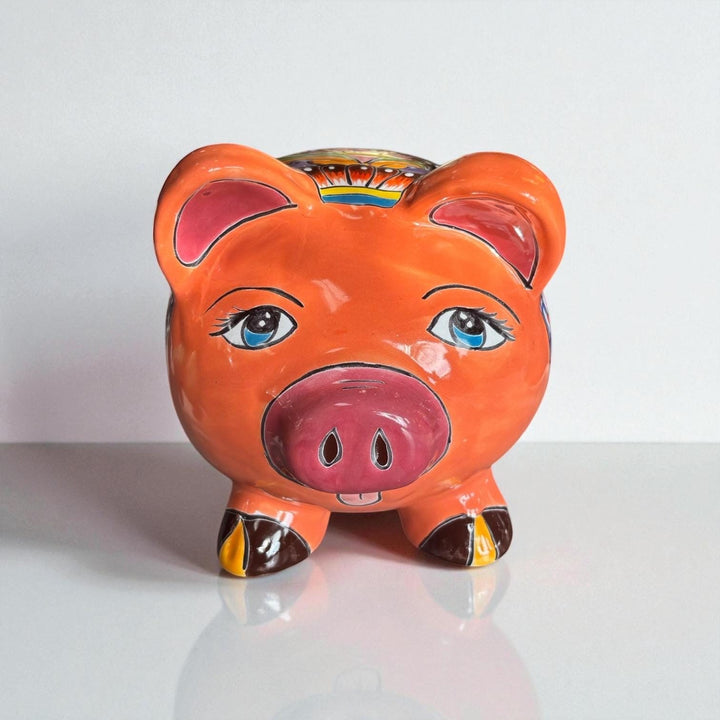 Cute Hand Painted Talavera Coral Piggy Bank Decor (No Stopper Opening)