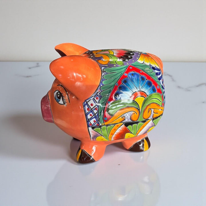 Cute Hand Painted Talavera Coral Piggy Bank Decor (No Stopper Opening)
