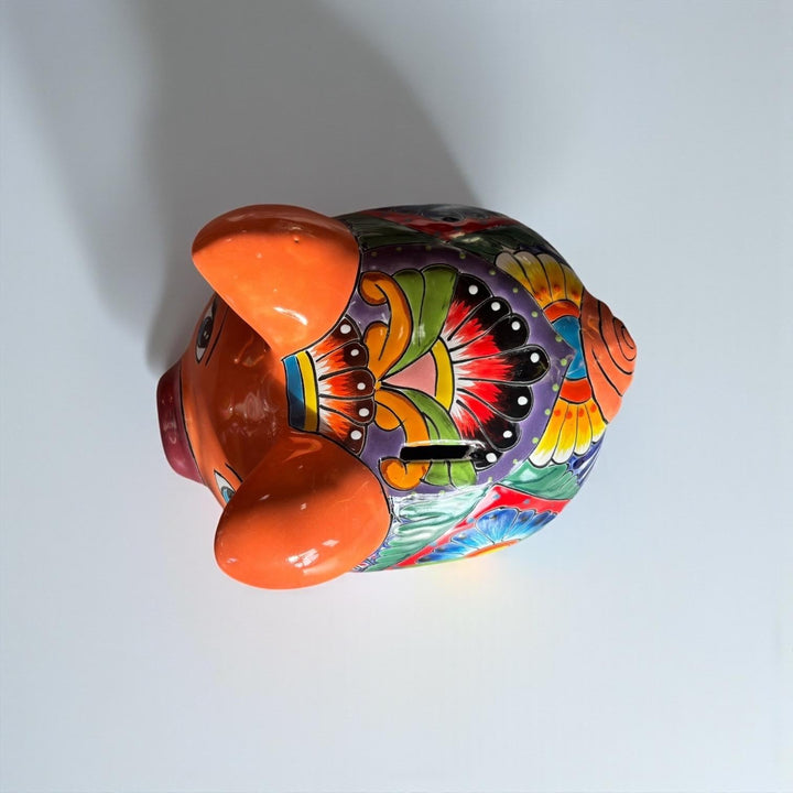 Cute Hand Painted Talavera Coral Piggy Bank Decor (No Stopper Opening)