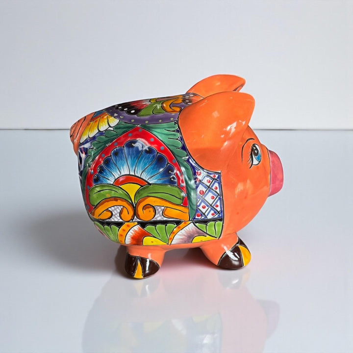 Cute Hand Painted Talavera Coral Piggy Bank Decor (No Stopper Opening)