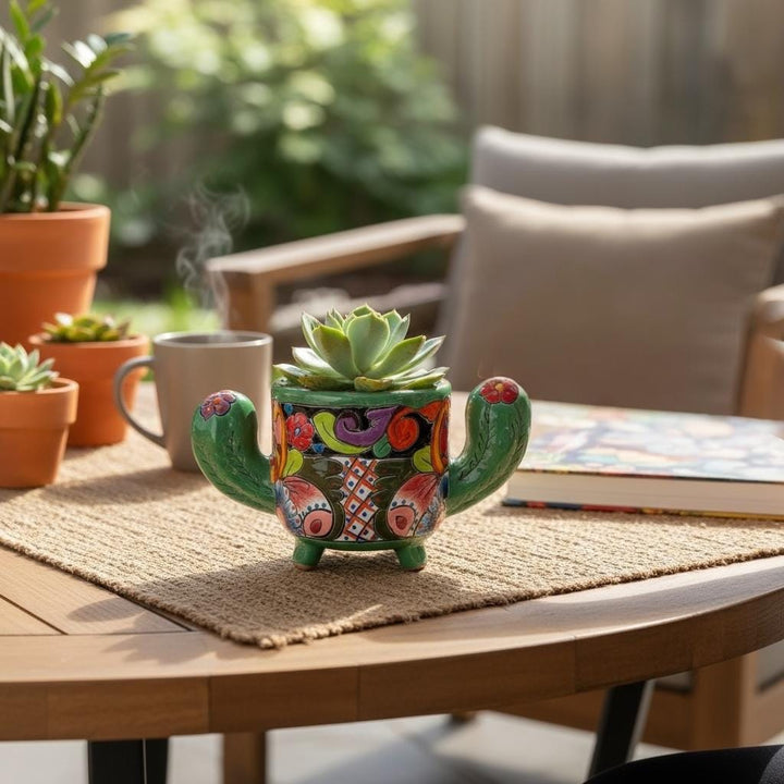 Cute Hand Painted Talavera Cactus Planter Pot – Assorted Colors