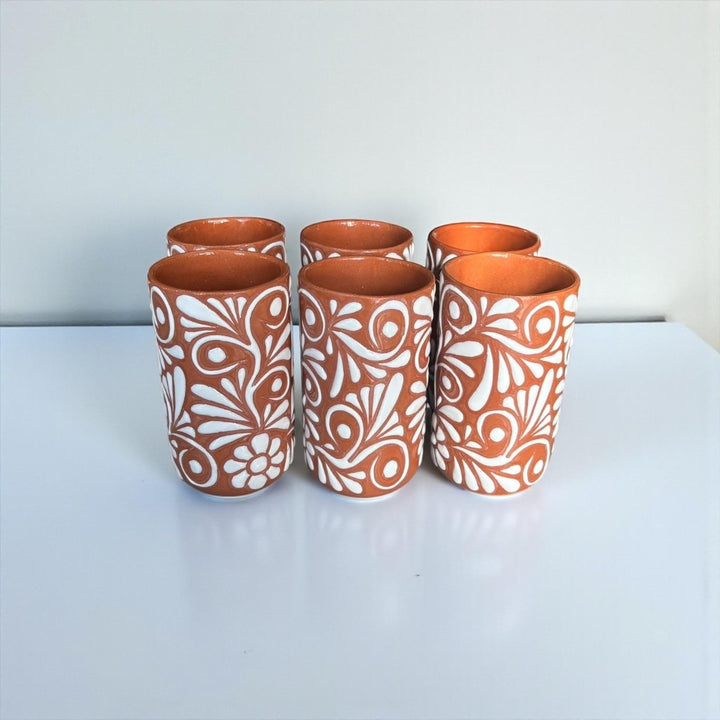 Beautiful Hand Painted Rustic Floral Terracotta Brown & White Talavera – Assorted Quantities