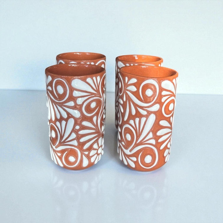 Beautiful Hand Painted Rustic Floral Terracotta Brown & White Talavera – Assorted Quantities