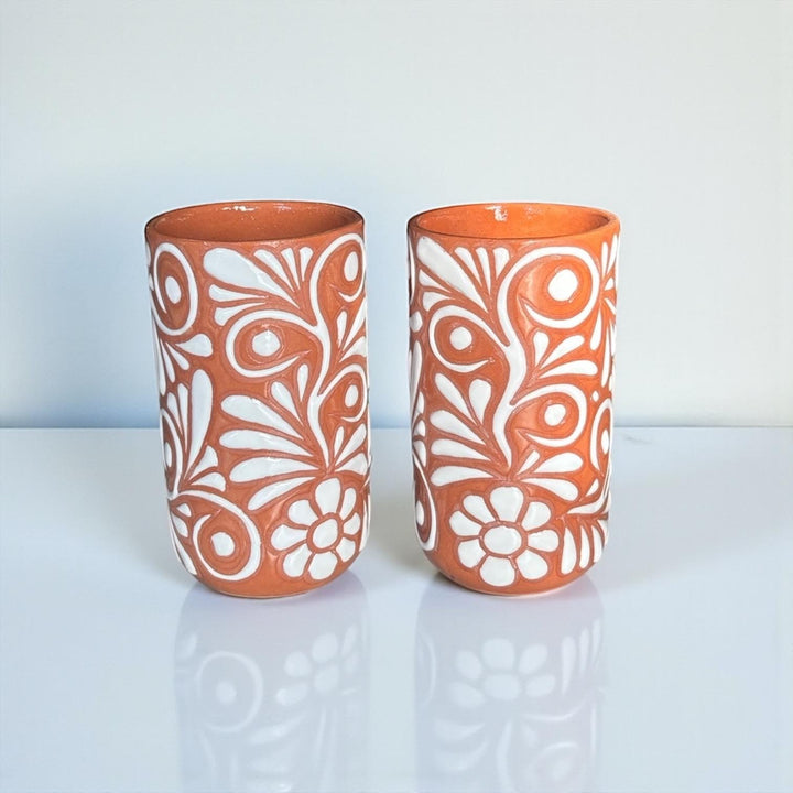 Beautiful Hand Painted Rustic Floral Terracotta Brown & White Talavera – Assorted Quantities