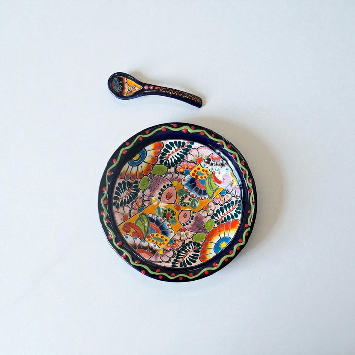 Hand Painted Mexican Talavera Vibrant Black Salsa Bowl “Salsera”