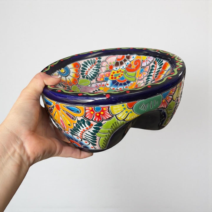 Hand Painted Mexican Talavera Vibrant Black Salsa Bowl “Salsera”
