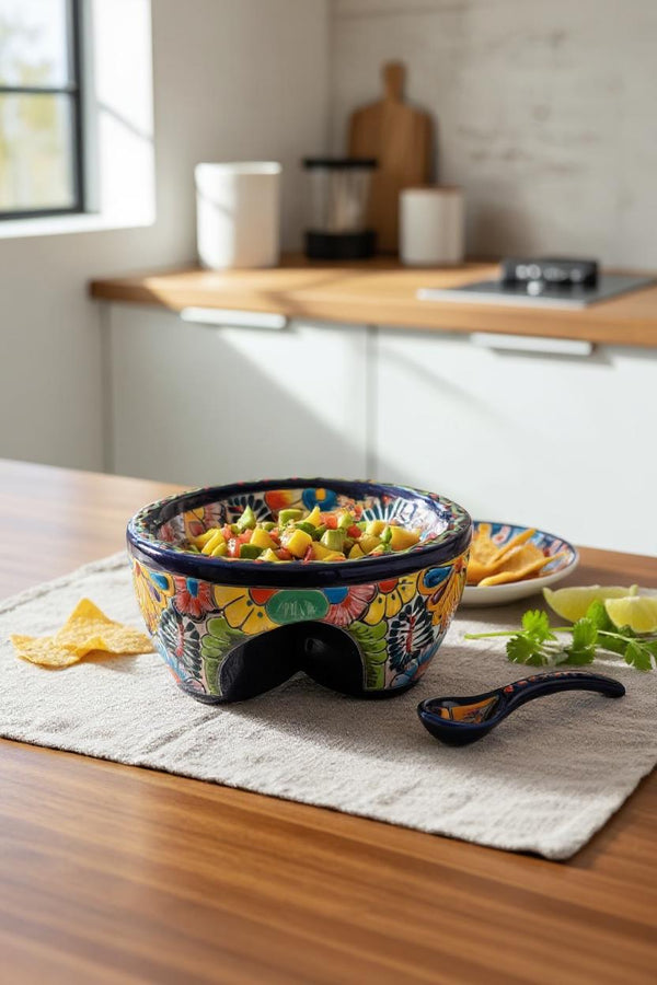 Hand Painted Mexican Talavera Vibrant Black Salsa Bowl “Salsera”