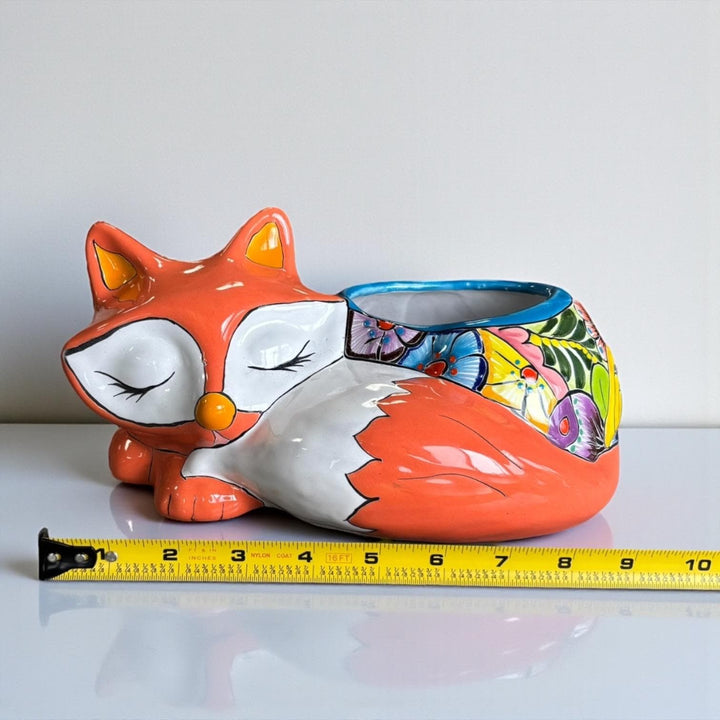 Cute Hand Painted Mexican Talavera Coral Fox Animal Planter Pot (Varying Design)