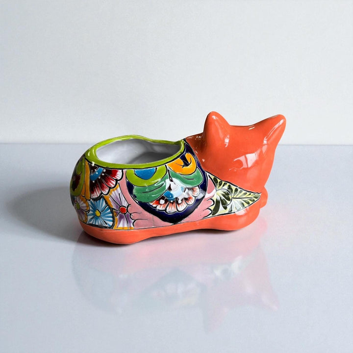 Cute Hand Painted Mexican Talavera Coral Fox Animal Planter Pot (Varying Design)