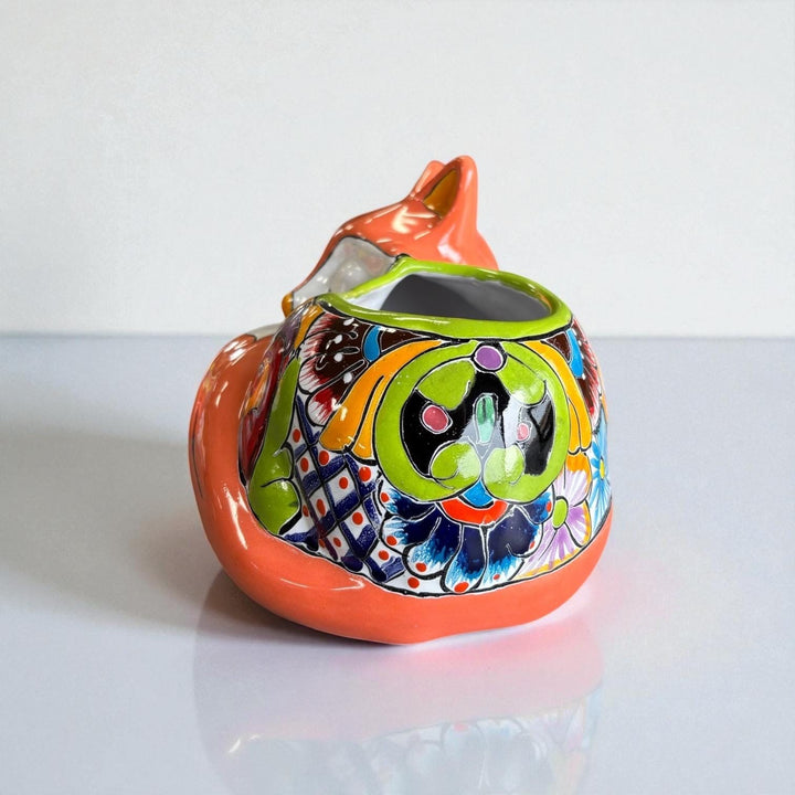Cute Hand Painted Mexican Talavera Coral Fox Animal Planter Pot (Varying Design)