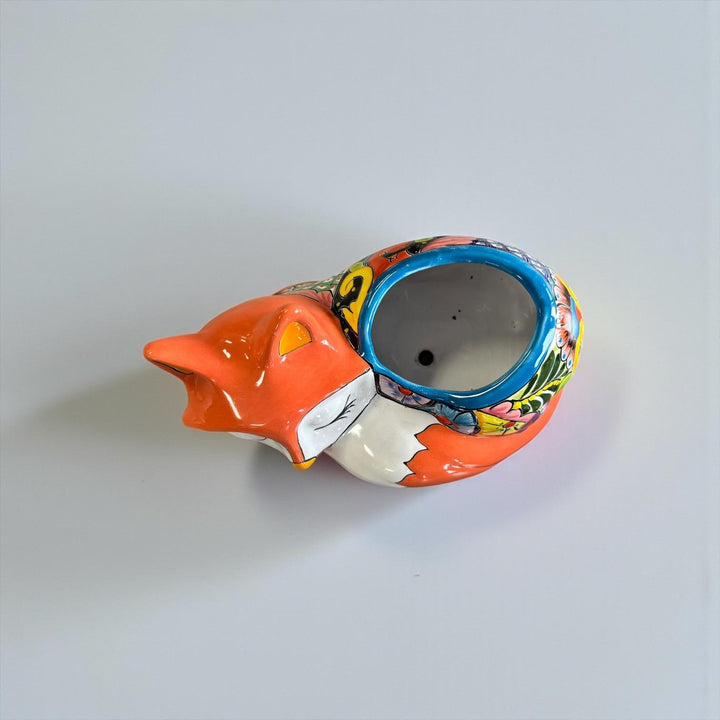 Cute Hand Painted Mexican Talavera Coral Fox Animal Planter Pot (Varying Design)