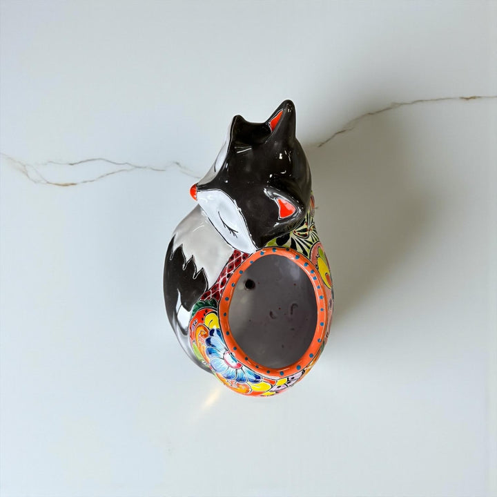 Cute Hand Painted Mexican Talavera Dark Gray Fox Animal Planter Pot (Varying Design)