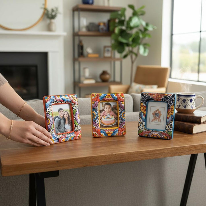 Hand Painted Mexican Talavera Vertical Picture Frame — Assorted Colors (Varying Design)