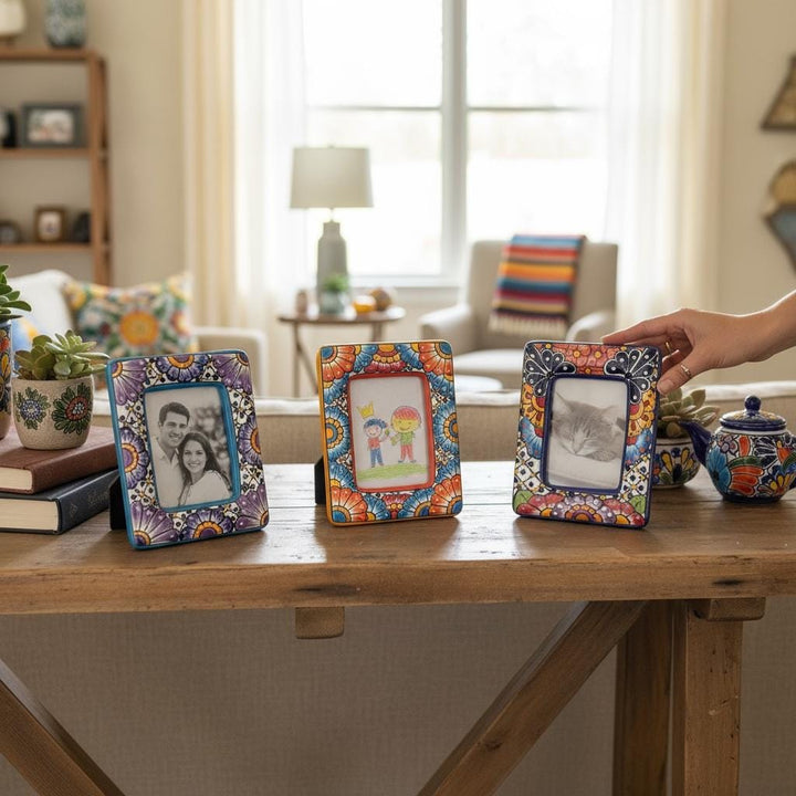 Hand Painted Mexican Talavera Vertical Picture Frame — Assorted Colors (Varying Design)