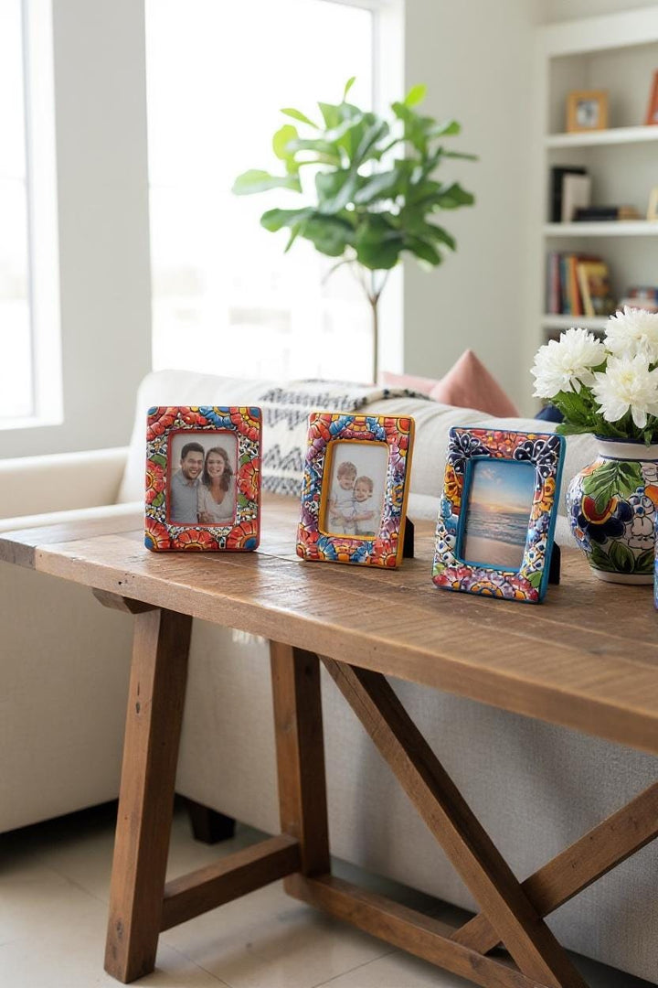 Hand Painted Mexican Talavera Vertical Picture Frame — Assorted Colors (Varying Design)