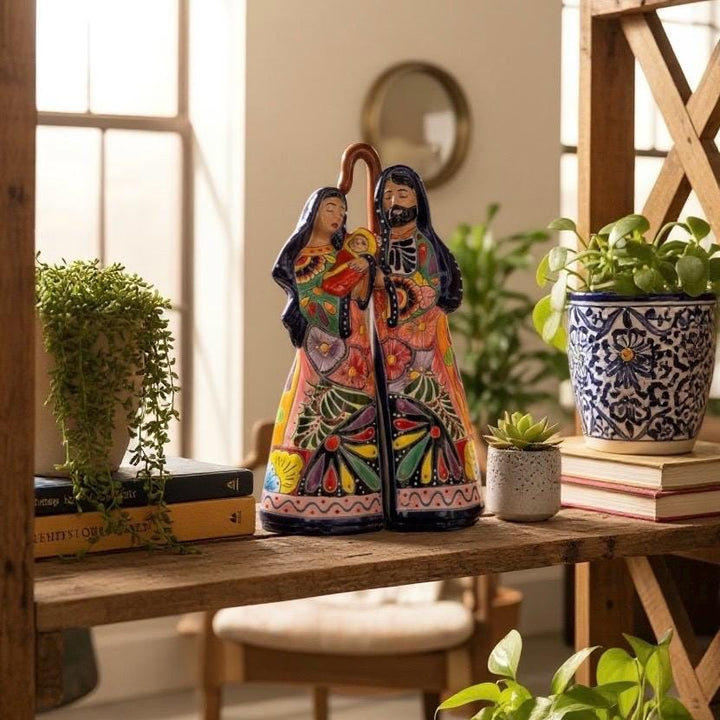 Hand Painted Mexican Talavera Mary Joseph Vibrant Christmas Figures