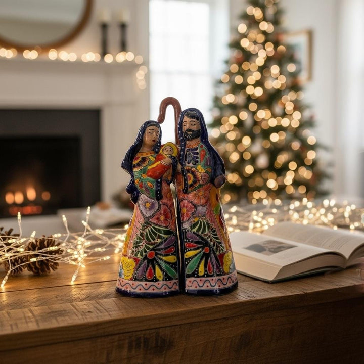 Hand Painted Mexican Talavera Mary Joseph Vibrant Christmas Figures