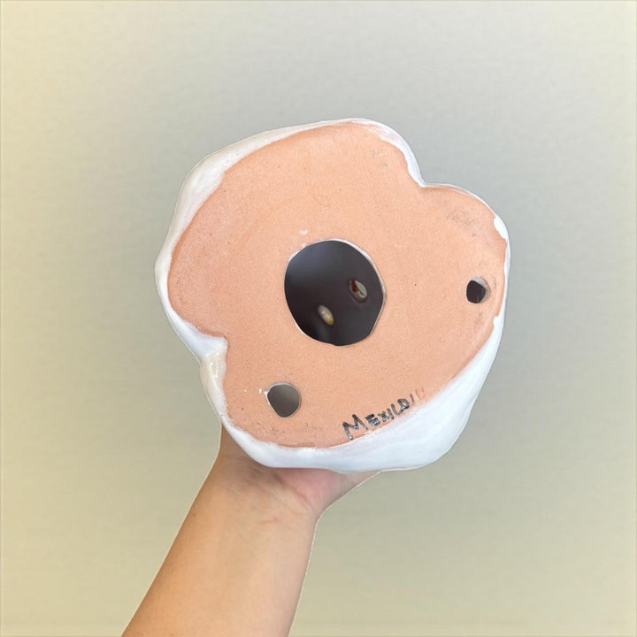 Hand Painted Talavera White Snowy Christmas Tree Luminary Decor