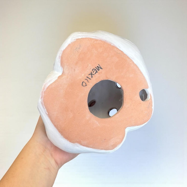 Hand Painted Talavera White & Blue Snowy Christmas Tree Luminary Decor