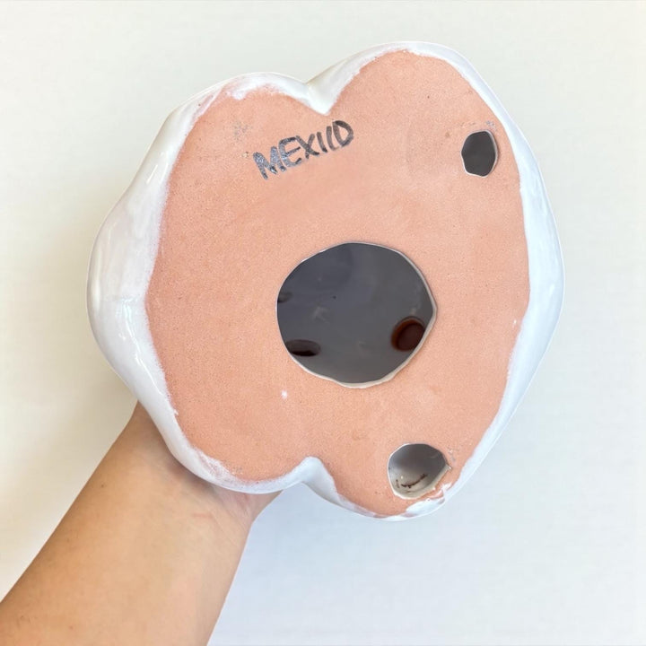 Hand Painted Talavera Snowy White Multicolor Christmas Tree Luminary Decor