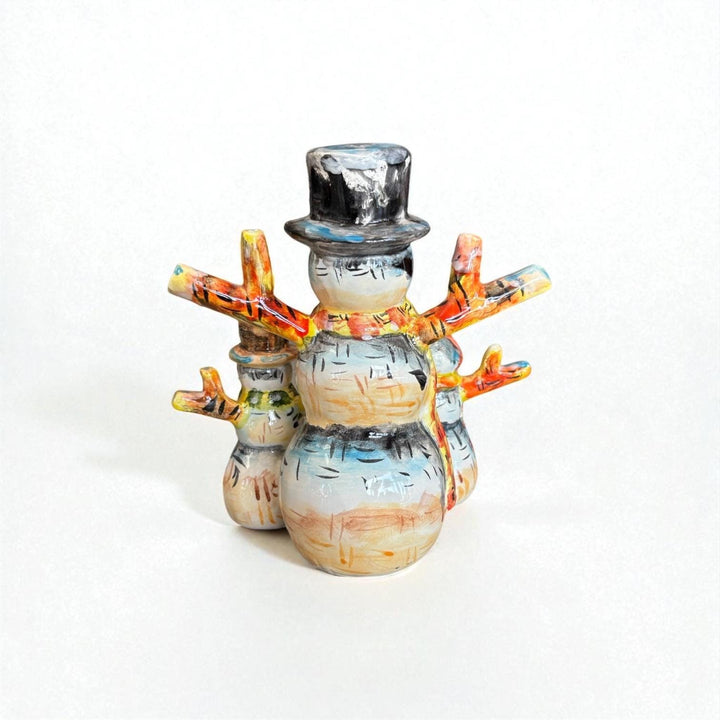 Hand Painted Mexican Talavera Christmas Snowman Family Decor