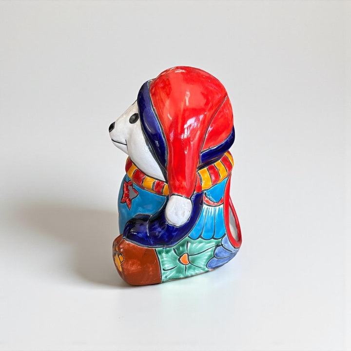 Hand Painted Talavera Cozy White Polar Bear Christmas Luminary Decor