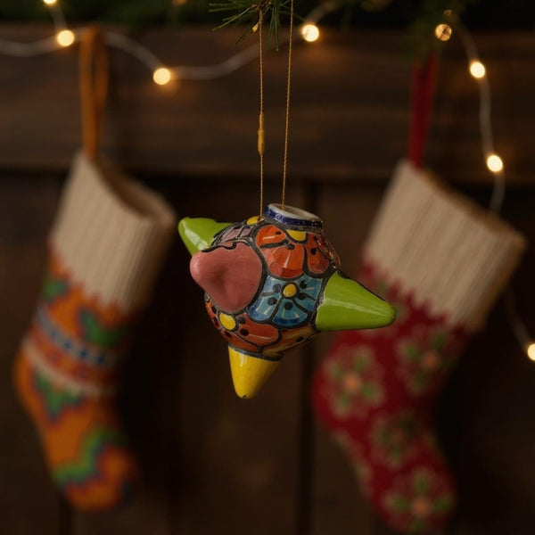 Hand Painted Mexican Talavera Colorful Christmas Piñata Ornament Decor – Assorted Quantities (Varying Design)