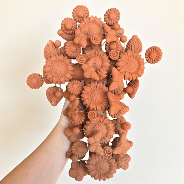 Handmade Mexican Clay Cross Decorated with Butterflies & Sunflowers
