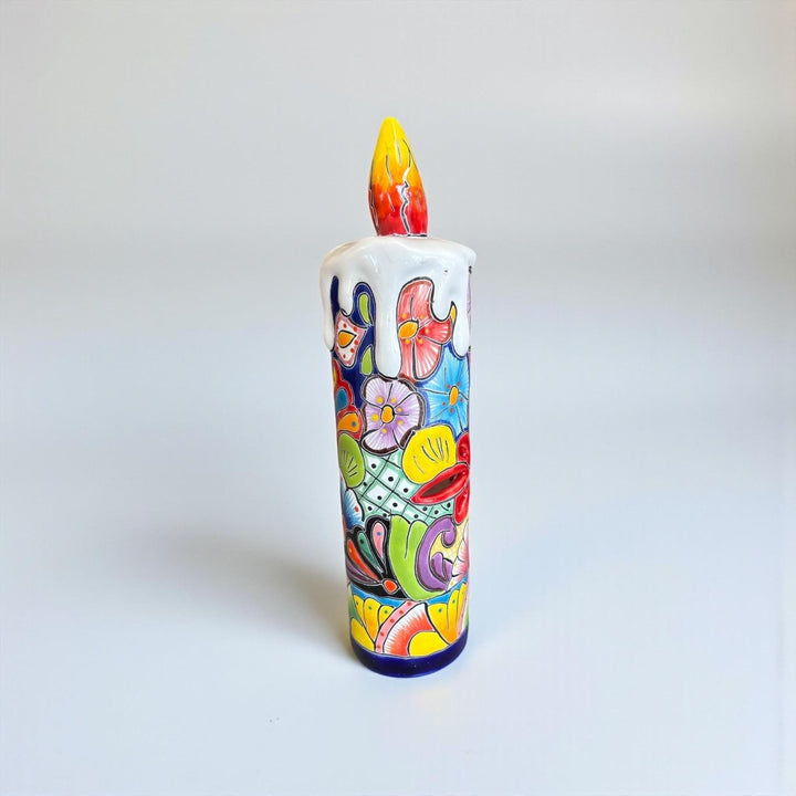 Hand Painted Mexican Talavera Snowy Candle Christmas Luminary Decor