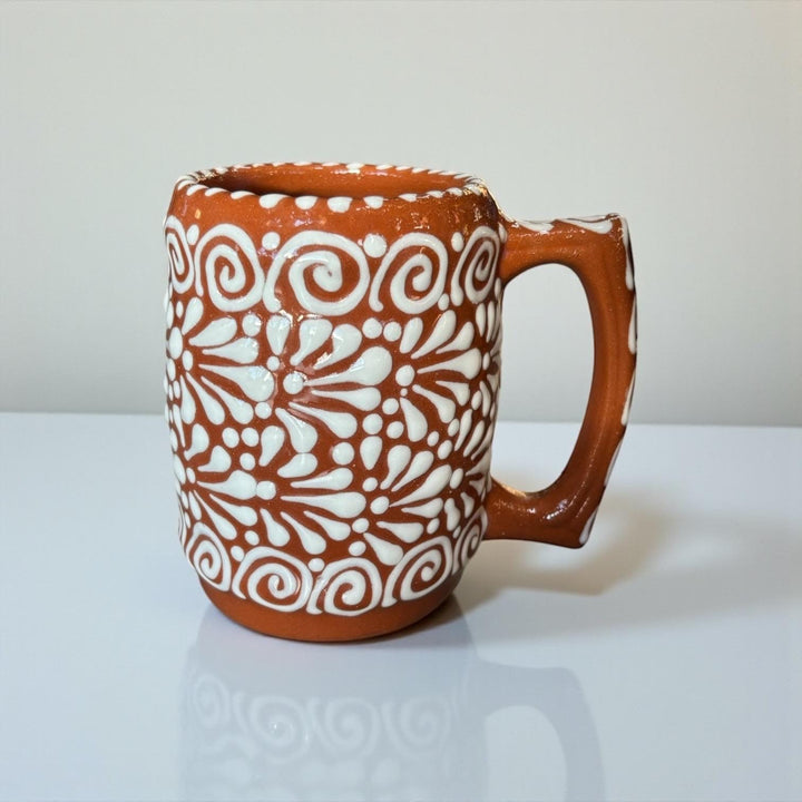 Hand Painted Mexican Talavera Brown & White Tavern Beer Mug (Estilo Cielito Lindo)